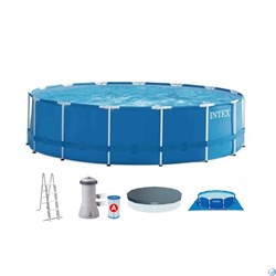Intex 28242 / Круглый каркасный бассейн (457х122см) + фильтр-насос, лестница, тент, подстилка - фото 59478