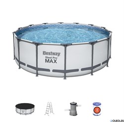 Каркасный бассейн Steel Pro Max Bestway 5612X + насос-фильтр, лестница, тент (427х122) - фото 61356