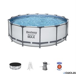 Каркасный бассейн Steel Pro Max Bestway 5612Z + насос-фильтр, лестница, тент (488х122) - фото 62053