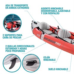 Надувная лодка / байдарка Excursion Pro K2 Intex 68309 + насос и весла (384х94см) - фото 63153