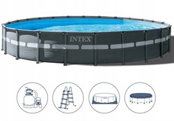 Каркасный бассейн Ultra XTR Frame Intex 26330 + песочный фильтр насос 7900 л/ч, лестница, тент, подстилка (549х132) - фото 67022