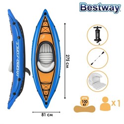 BestWay 65115 / Надувная байдарка Champion-X1 одноместная 275х81 см + насос и весла - фото 80809