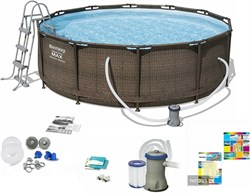 Каркасный бассейн на опорах Ротанг Deluxe Set Bestway 56709 + фильтр-насос, лестница (366х100см) - фото 84247