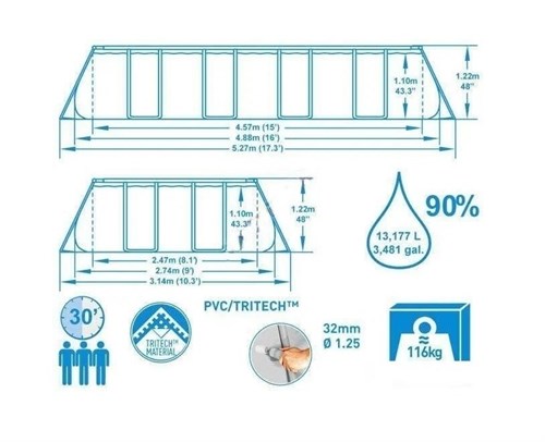 Прямоугольный каркасный бассейн Bestway 56671 + песочный фильтр-насос, лестница, тент  (488х244х122) - фото 86326