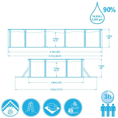 Бассейн со стальными стенками BestWay 56369 (610х360х120) + песчанный фильтр, скиммер, лестница, тент, подстилка, гидроаэратор - фото 87705