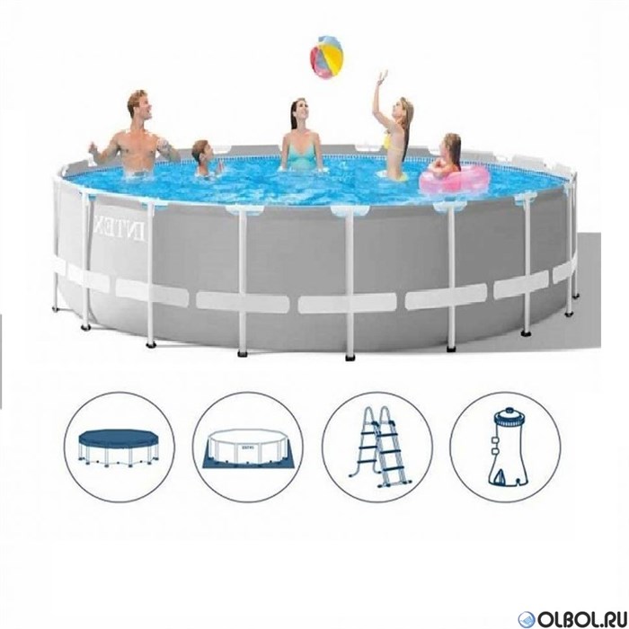 Каркасный бассейн Intex 26724 +фильтр-насос, лестница, тент, подстилка (457х107) 26724