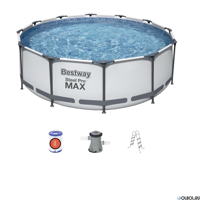 Круглый каркасный бассейн Steel Pro MAX Bestway 56418 +насос фильтр, лестницы (366х100) 56418