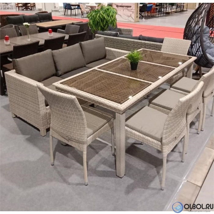 Комплект плетеной мебели T365/S65/Y380C-W85 8PCS Latte (8+1) + подушки 25722