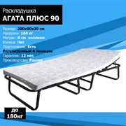 Раскладушка с матрасом Агата ПЛЮС 90 с рег. подголовником (200x90x38) Раскладушка с матрасом Агата ПЛЮС 90 с рег. подголовником (200x90x38)