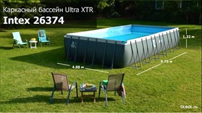Прямоугольный каркасный бассейн Ultra XTR Rectangular Frame Intex 26374 песочный фильтр 10500 л/ч, тент, подстилка, лестница (975x488x132)