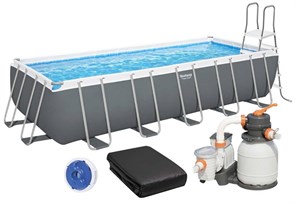 Прямоугольный каркасный бассейн Bestway 5612B  +песочный фильтр-насос , лестница, тент (640х274х132) 5612B