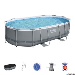 Каркасный бассейн на опорах Power Steel Frame Bestway 56448 + фильтр-насос, лестница, тент(488х305х107) 56448