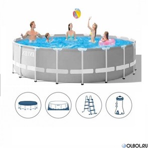 Каркасный бассейн Intex 26724 +фильтр-насос, лестница, тент, подстилка (457х107) 26724