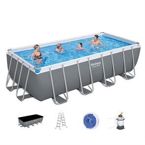 Прямоугольный каркасный бассейн Bestway 56671 + песочный фильтр-насос, лестница, тент  (488х244х122) 56671