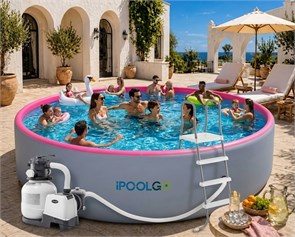 Надувной SUP-Бассейн IPOOLGO розовый 300 х 130 см / песочный фильтр, лестница, переходники, песок / 3012pinkPRO 25337