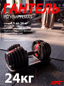 Гантель регулируемая  DFC от 2,5 до 24 кг / 15 уровней нагрузки / SQ-DB003 25546